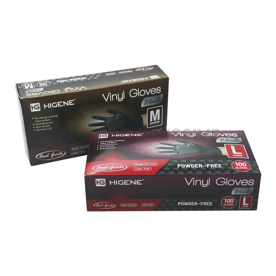TMS HIGENE Black Vinyl Gloves (Powder-Free) (1)