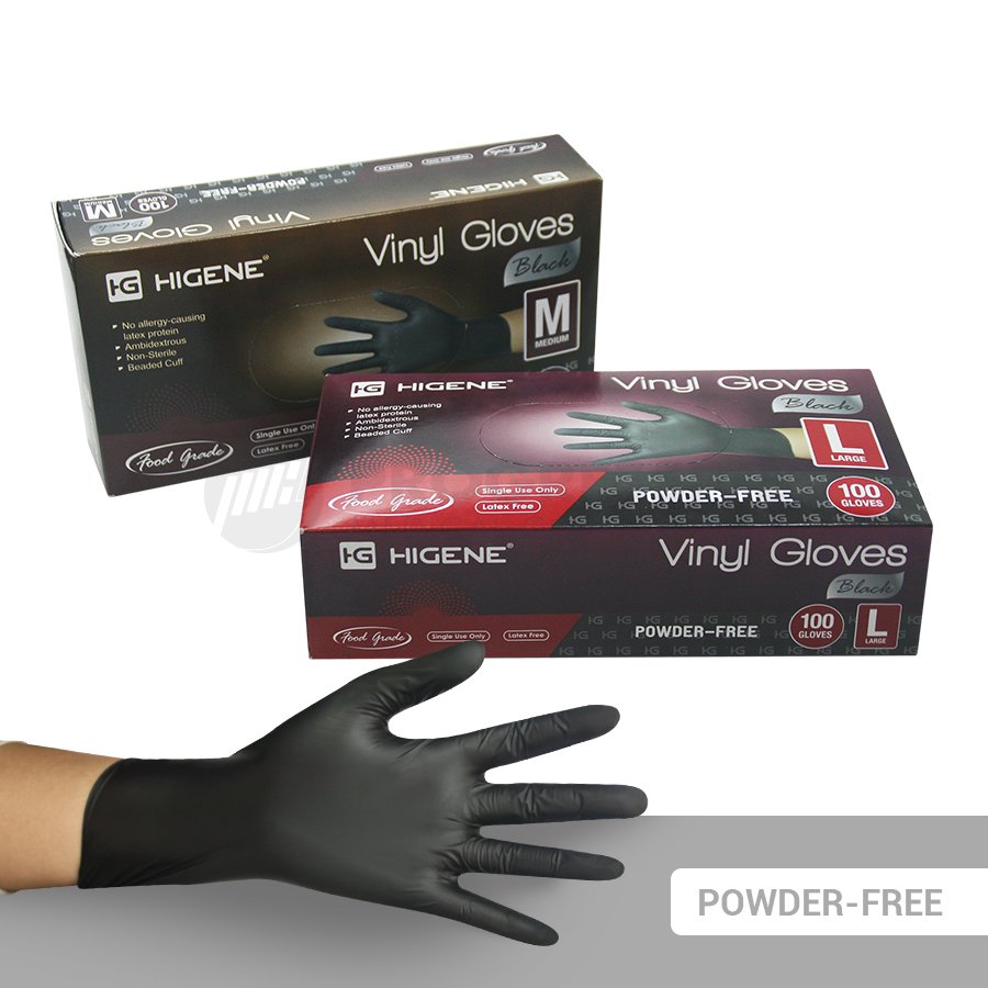 TMS HIGENE Black Vinyl Gloves (Powder-Free) (3)